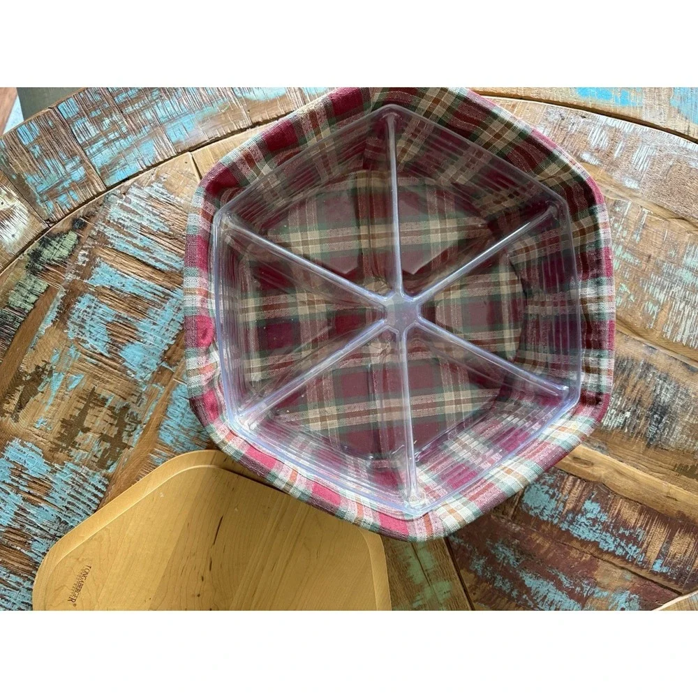 Longaberger Octagon Red Plaid Basket With 6 Slot Tray 13 Inch
